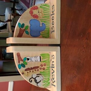 Hand Painted "Jungle Theme" Wooden Bookends - Personalized "Kevins' Books"
